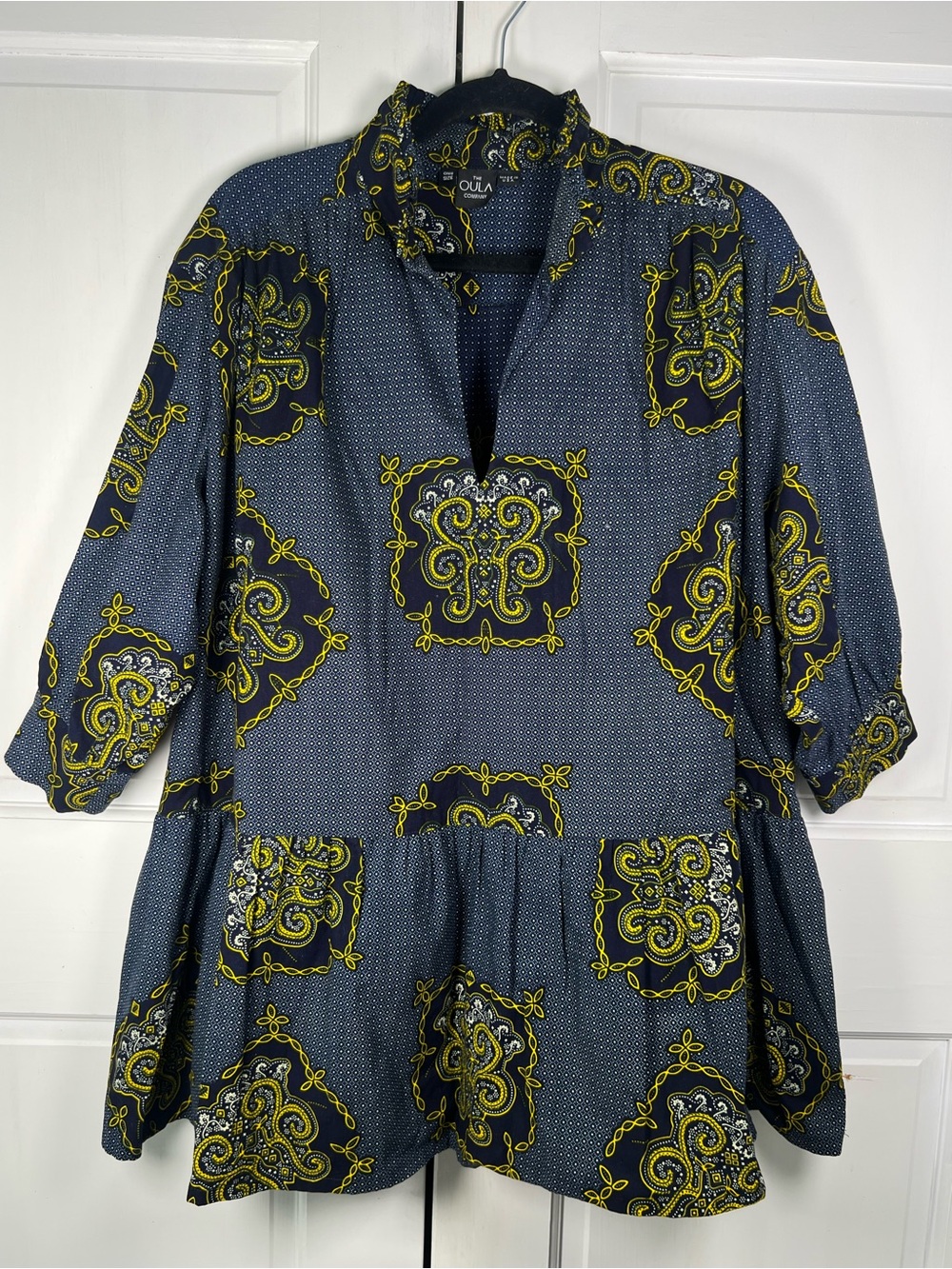 The OULA Company Vibrant Peplum Top/Dress Puff Sleeves Stretch O/S